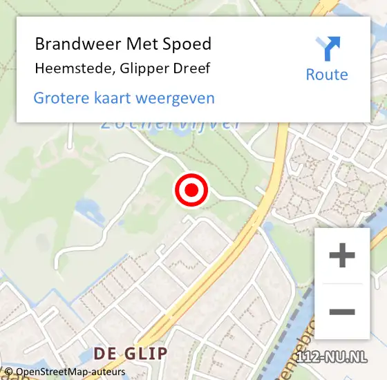 Locatie op kaart van de 112 melding: Brandweer Met Spoed Naar Heemstede, Glipper Dreef op 20 april 2022 19:08