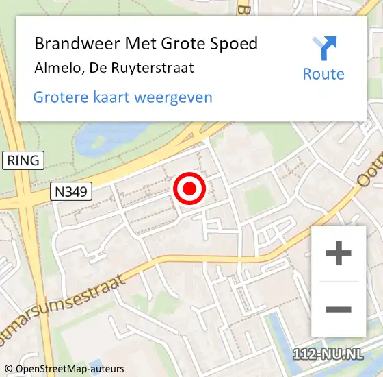 Locatie op kaart van de 112 melding: Brandweer Met Grote Spoed Naar Almelo, De Ruyterstraat op 20 april 2022 19:10
