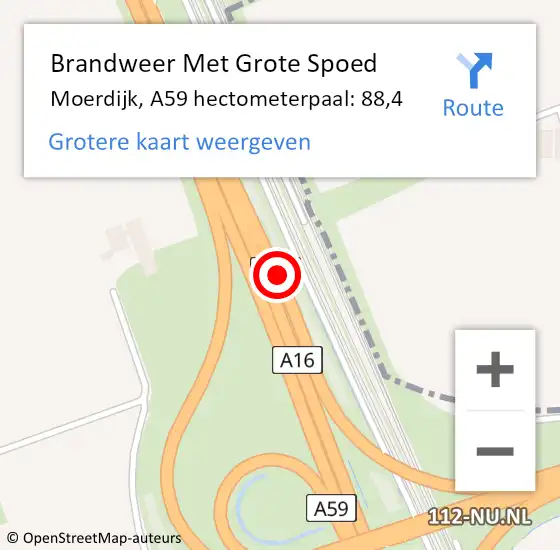 Locatie op kaart van de 112 melding: Brandweer Met Grote Spoed Naar Moerdijk, A59 hectometerpaal: 88,4 op 20 april 2022 19:10
