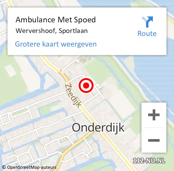 Locatie op kaart van de 112 melding: Ambulance Met Spoed Naar Wervershoof, Sportlaan op 20 april 2022 19:28
