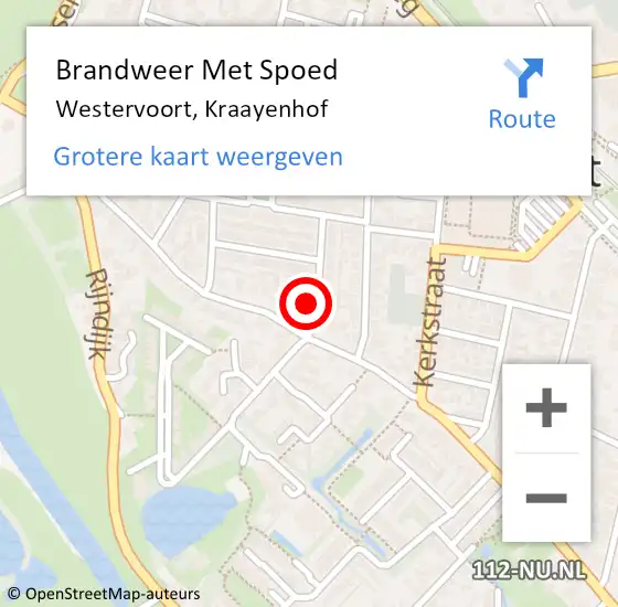 Locatie op kaart van de 112 melding: Brandweer Met Spoed Naar Westervoort, Kraayenhof op 20 april 2022 20:01