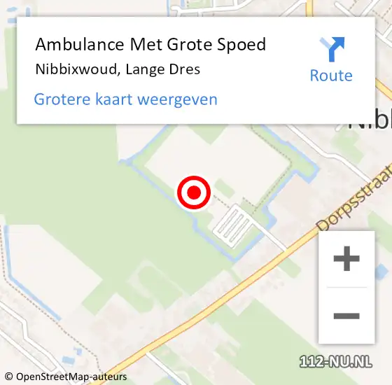 Locatie op kaart van de 112 melding: Ambulance Met Grote Spoed Naar Nibbixwoud, Lange Dres op 20 april 2022 20:50