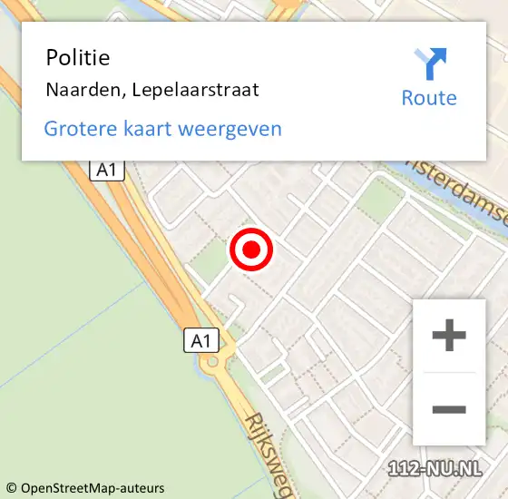 Locatie op kaart van de 112 melding: Politie Naarden, Lepelaarstraat op 20 april 2022 20:52