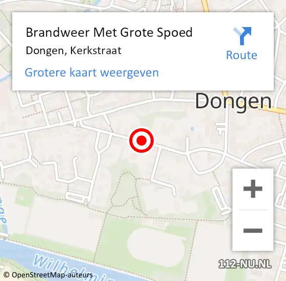 Locatie op kaart van de 112 melding: Brandweer Met Grote Spoed Naar Dongen, Kerkstraat op 20 april 2022 21:05
