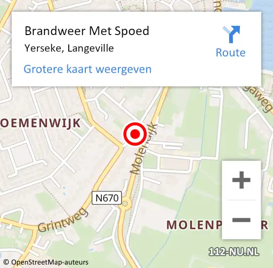 Locatie op kaart van de 112 melding: Brandweer Met Spoed Naar Yerseke, Langeville op 20 april 2022 21:07