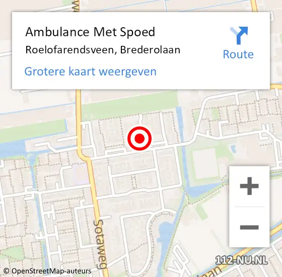 Locatie op kaart van de 112 melding: Ambulance Met Spoed Naar Roelofarendsveen, Brederolaan op 20 april 2022 21:39