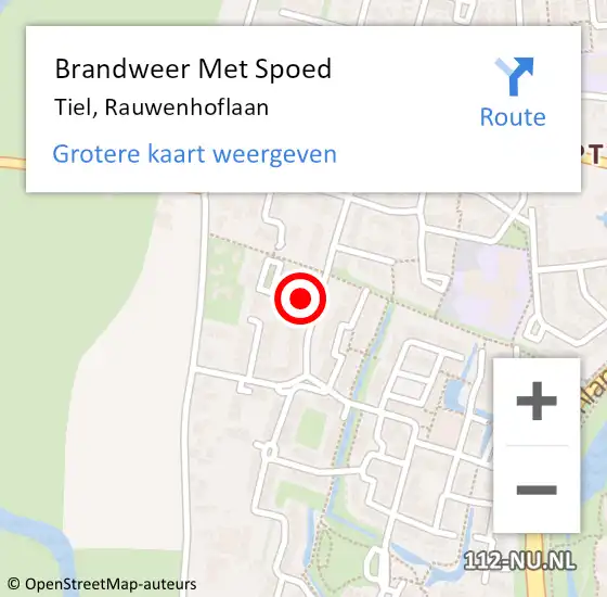 Locatie op kaart van de 112 melding: Brandweer Met Spoed Naar Tiel, Rauwenhoflaan op 20 april 2022 21:51