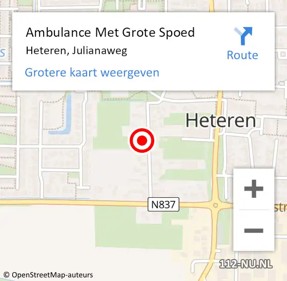 Locatie op kaart van de 112 melding: Ambulance Met Grote Spoed Naar Heteren, Julianaweg op 20 april 2022 21:56