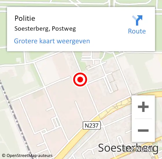 Locatie op kaart van de 112 melding: Politie Soesterberg, Postweg op 20 april 2022 21:57