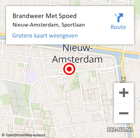 Locatie op kaart van de 112 melding: Brandweer Met Spoed Naar Nieuw-Amsterdam, Sportlaan op 20 april 2022 21:57