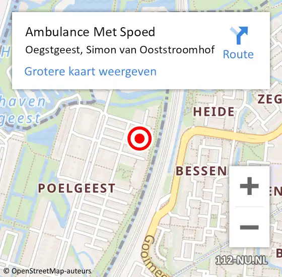 Locatie op kaart van de 112 melding: Ambulance Met Spoed Naar Oegstgeest, Simon van Ooststroomhof op 20 april 2022 22:04