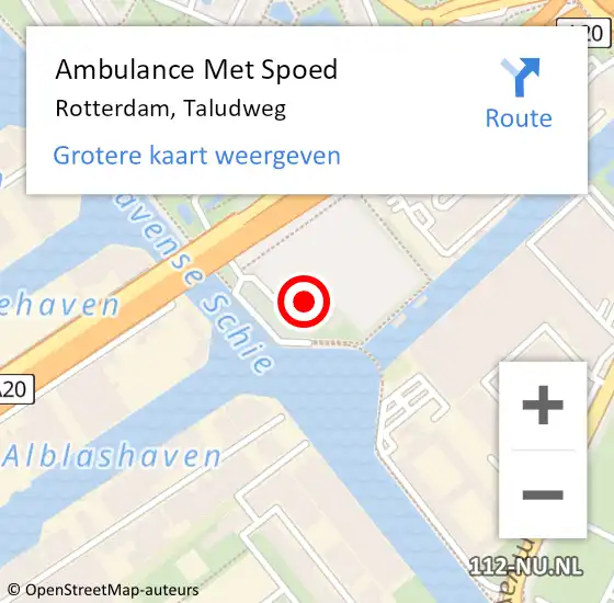 Locatie op kaart van de 112 melding: Ambulance Met Spoed Naar Rotterdam, Taludweg op 20 april 2022 22:08