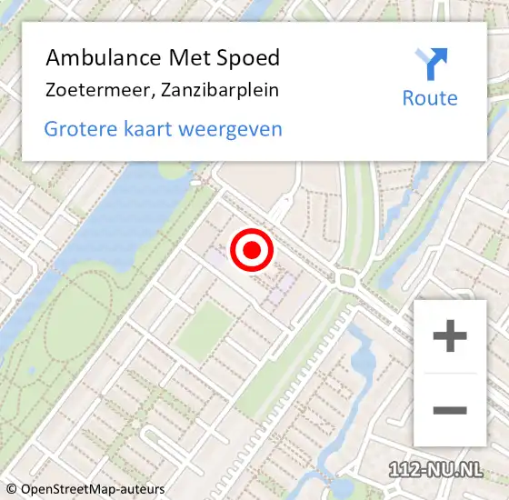 Locatie op kaart van de 112 melding: Ambulance Met Spoed Naar Zoetermeer, Zanzibarplein op 20 april 2022 22:10