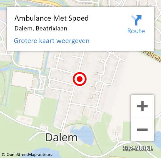 Locatie op kaart van de 112 melding: Ambulance Met Spoed Naar Dalem, Beatrixlaan op 20 april 2022 22:19