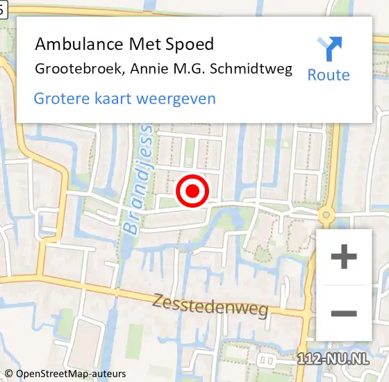 Locatie op kaart van de 112 melding: Ambulance Met Spoed Naar Grootebroek, Annie M.G. Schmidtweg op 20 april 2022 22:42