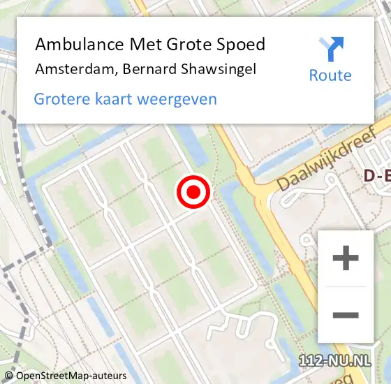 Locatie op kaart van de 112 melding: Ambulance Met Grote Spoed Naar Amsterdam-Zuidoost, Bernard Shawsingel op 20 april 2022 22:52