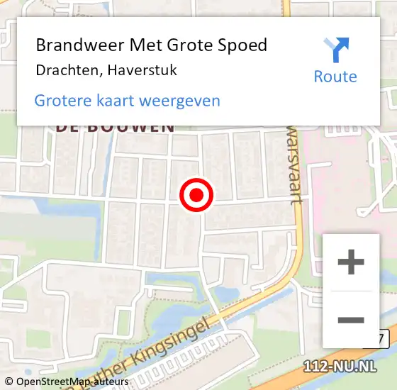 Locatie op kaart van de 112 melding: Brandweer Met Grote Spoed Naar Drachten, Haverstuk op 20 april 2022 23:02