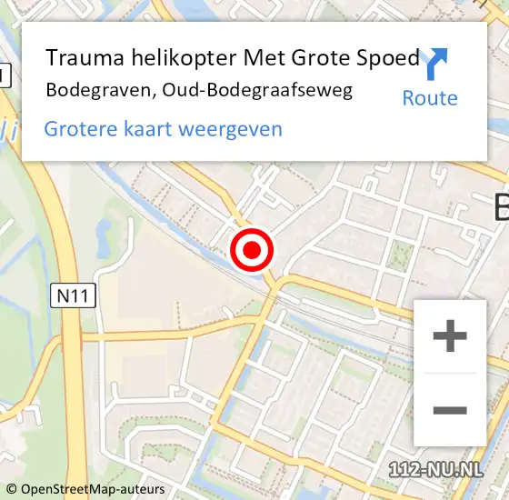 Locatie op kaart van de 112 melding: Trauma helikopter Met Grote Spoed Naar Bodegraven, Oud-Bodegraafseweg op 20 april 2022 23:18