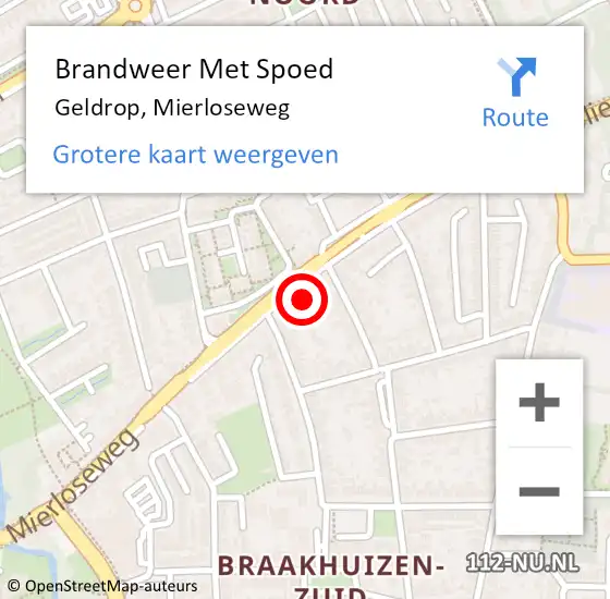 Locatie op kaart van de 112 melding: Brandweer Met Spoed Naar Geldrop, Mierloseweg op 21 april 2022 00:20