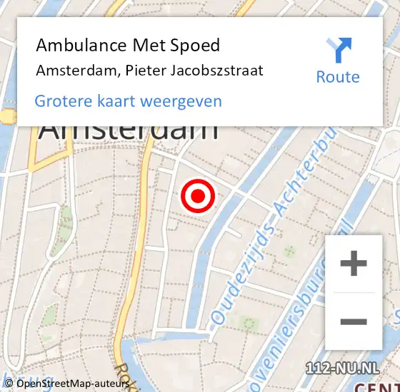 Locatie op kaart van de 112 melding: Ambulance Met Spoed Naar Amsterdam, Pieter Jacobszstraat op 21 april 2022 00:23