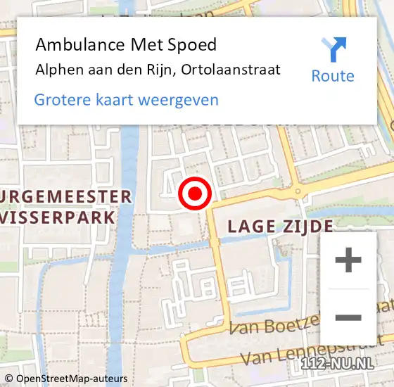 Locatie op kaart van de 112 melding: Ambulance Met Spoed Naar Alphen aan den Rijn, Ortolaanstraat op 21 april 2022 01:01