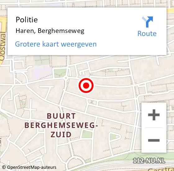 Locatie op kaart van de 112 melding: Politie Haren, Berghemseweg op 21 april 2022 01:08