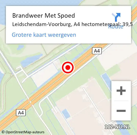 Locatie op kaart van de 112 melding: Brandweer Met Spoed Naar Leidschendam-Voorburg, A4 hectometerpaal: 39,5 op 21 april 2022 01:09
