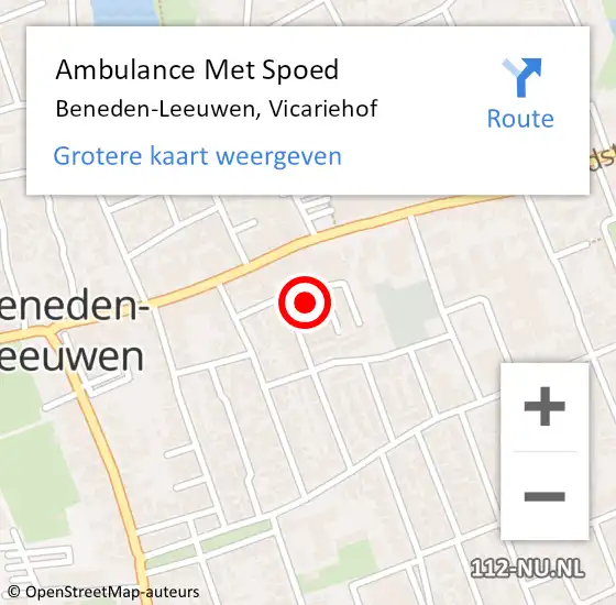 Locatie op kaart van de 112 melding: Ambulance Met Spoed Naar Beneden-Leeuwen, Vicariehof op 21 april 2022 01:12