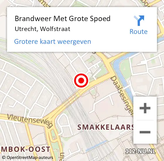 Locatie op kaart van de 112 melding: Brandweer Met Grote Spoed Naar Utrecht, Wolfstraat op 21 april 2022 01:53