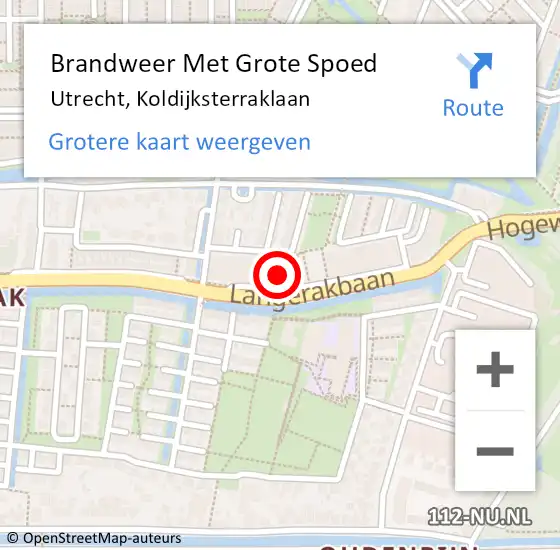 Locatie op kaart van de 112 melding: Brandweer Met Grote Spoed Naar Utrecht, Koldijksterraklaan op 21 april 2022 02:23