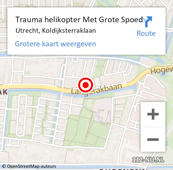 Locatie op kaart van de 112 melding: Trauma helikopter Met Grote Spoed Naar Utrecht, Koldijksterraklaan op 21 april 2022 02:26