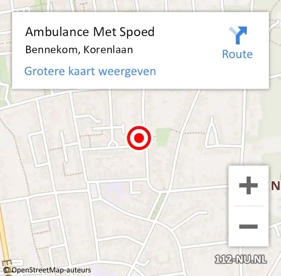 Locatie op kaart van de 112 melding: Ambulance Met Spoed Naar Bennekom, Korenlaan op 21 april 2022 03:00