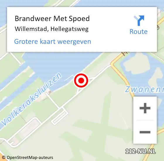 Locatie op kaart van de 112 melding: Brandweer Met Spoed Naar Willemstad, Hellegatsweg op 21 april 2022 03:22