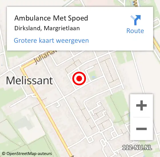 Locatie op kaart van de 112 melding: Ambulance Met Spoed Naar Dirksland, Margrietlaan op 21 april 2022 03:23