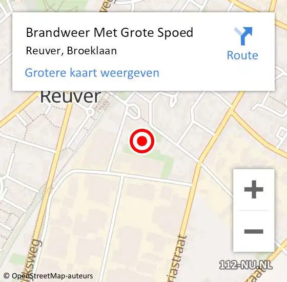 Locatie op kaart van de 112 melding: Brandweer Met Grote Spoed Naar Reuver, Broeklaan op 21 april 2022 03:42