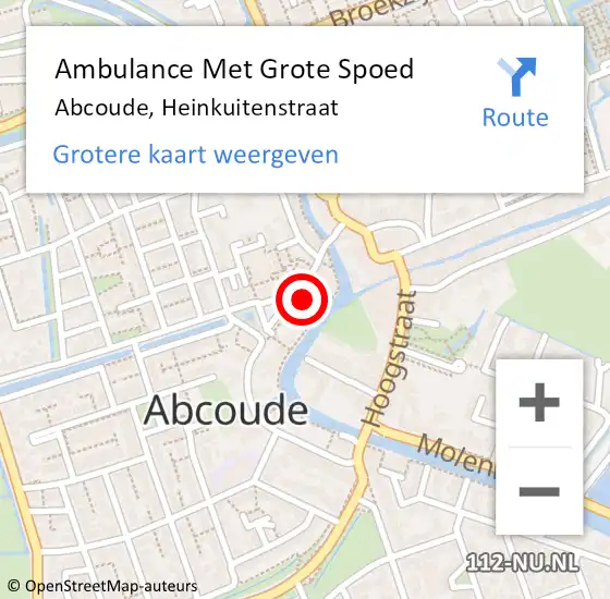 Locatie op kaart van de 112 melding: Ambulance Met Grote Spoed Naar Abcoude, Heinkuitenstraat op 21 april 2022 04:43