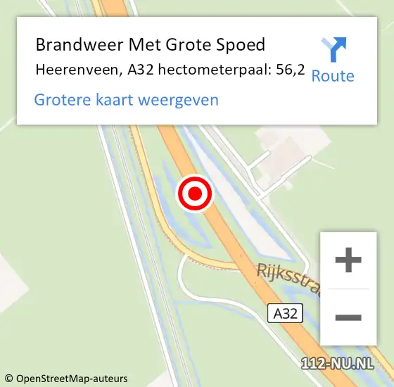 Locatie op kaart van de 112 melding: Brandweer Met Grote Spoed Naar Heerenveen, A32 hectometerpaal: 56,2 op 21 april 2022 05:47