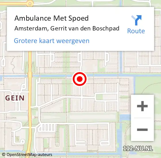 Locatie op kaart van de 112 melding: Ambulance Met Spoed Naar Amsterdam-Zuidoost, Gerrit van den Boschpad op 21 april 2022 05:57