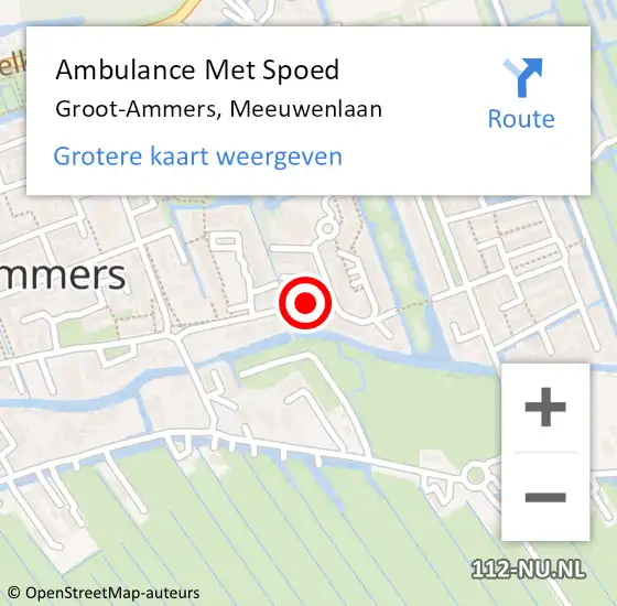 Locatie op kaart van de 112 melding: Ambulance Met Spoed Naar Groot-Ammers, Meeuwenlaan op 21 april 2022 06:42