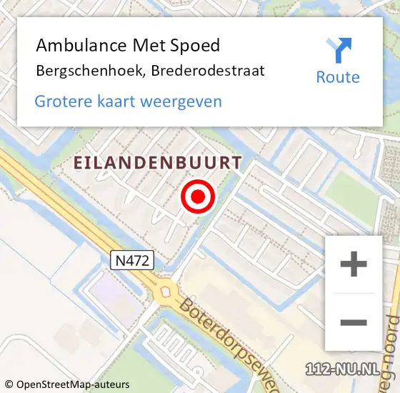 Locatie op kaart van de 112 melding: Ambulance Met Spoed Naar Bergschenhoek, Brederodestraat op 21 april 2022 07:02