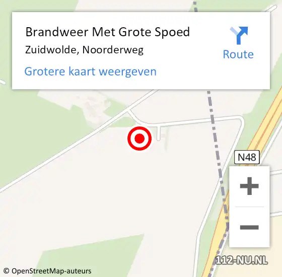 Locatie op kaart van de 112 melding: Brandweer Met Grote Spoed Naar Zuidwolde, Noorderweg op 21 april 2022 07:36