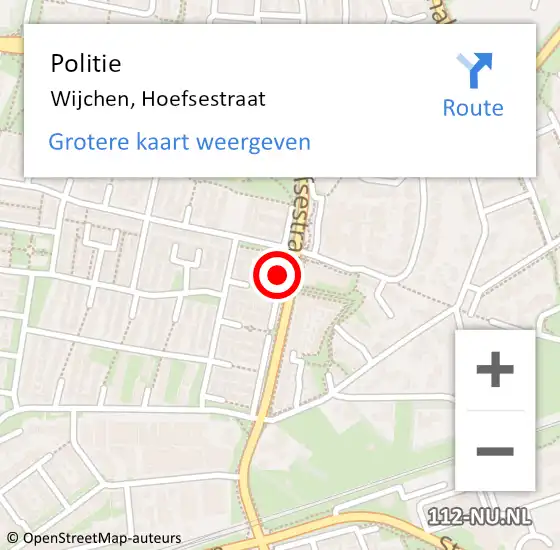 Locatie op kaart van de 112 melding: Politie Wijchen, Hoefsestraat op 21 april 2022 07:40