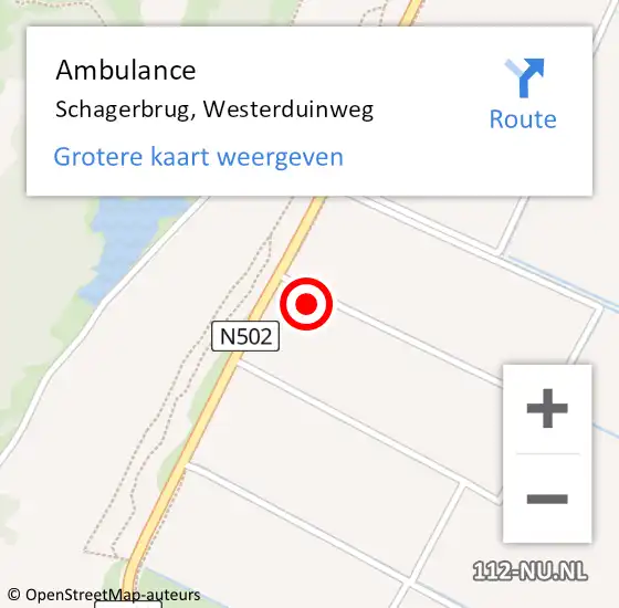 Locatie op kaart van de 112 melding: Ambulance Schagerbrug, Westerduinweg op 21 april 2022 07:45