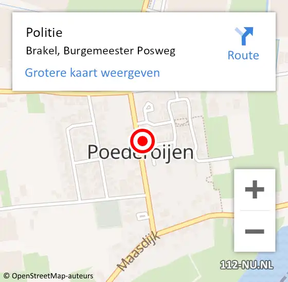 Locatie op kaart van de 112 melding: Politie Brakel, Burgemeester Posweg op 21 april 2022 07:51