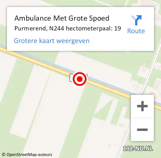 Locatie op kaart van de 112 melding: Ambulance Met Grote Spoed Naar Purmerend, N244 hectometerpaal: 19 op 21 april 2022 07:52