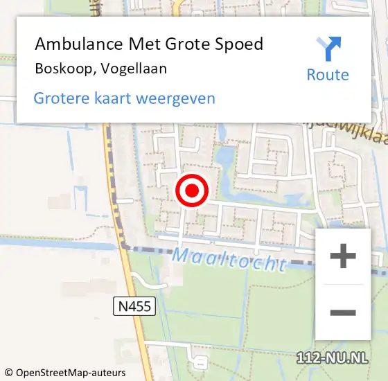 Locatie op kaart van de 112 melding: Ambulance Met Grote Spoed Naar Boskoop, Vogellaan op 21 april 2022 08:06