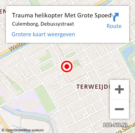 Locatie op kaart van de 112 melding: Trauma helikopter Met Grote Spoed Naar Culemborg, Debussystraat op 21 april 2022 08:14