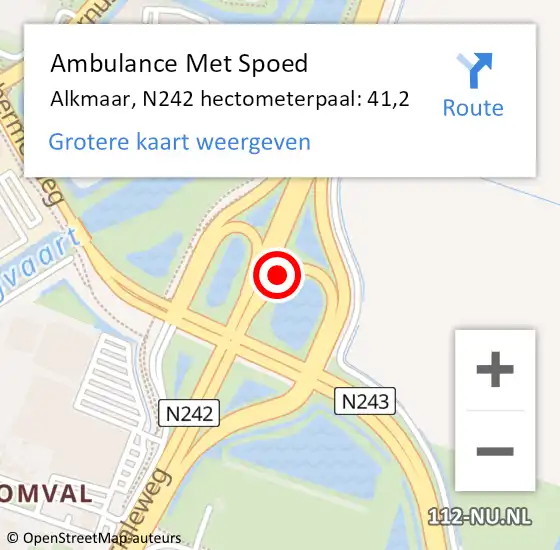 Locatie op kaart van de 112 melding: Ambulance Met Spoed Naar Alkmaar, N242 hectometerpaal: 41,2 op 21 april 2022 09:02