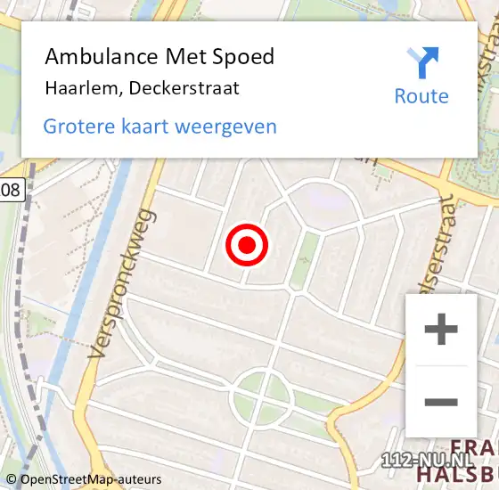 Locatie op kaart van de 112 melding: Ambulance Met Spoed Naar Haarlem, Deckerstraat op 21 april 2022 09:05