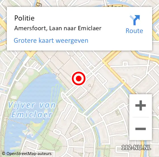 Locatie op kaart van de 112 melding: Politie Amersfoort, Laan naar Emiclaer op 21 april 2022 09:11